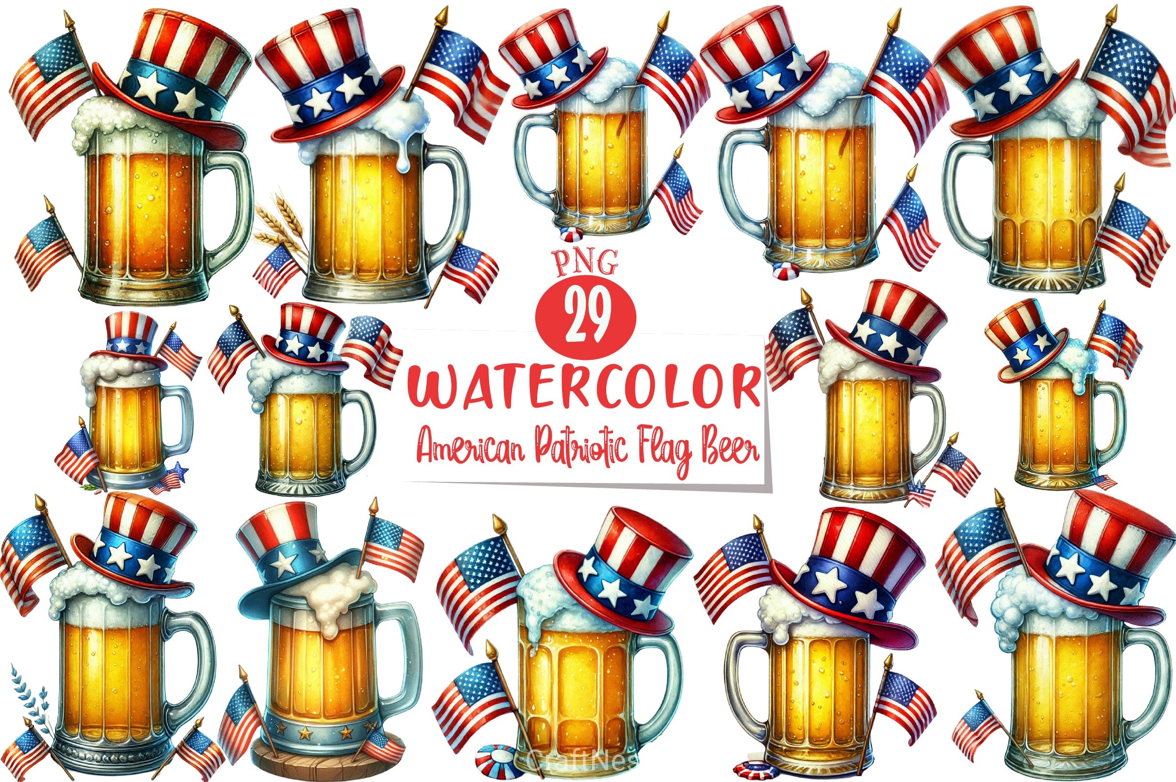 American Patriotic Flag Beer Clipart Bundle - CraftNest - Digital Crafting and Art