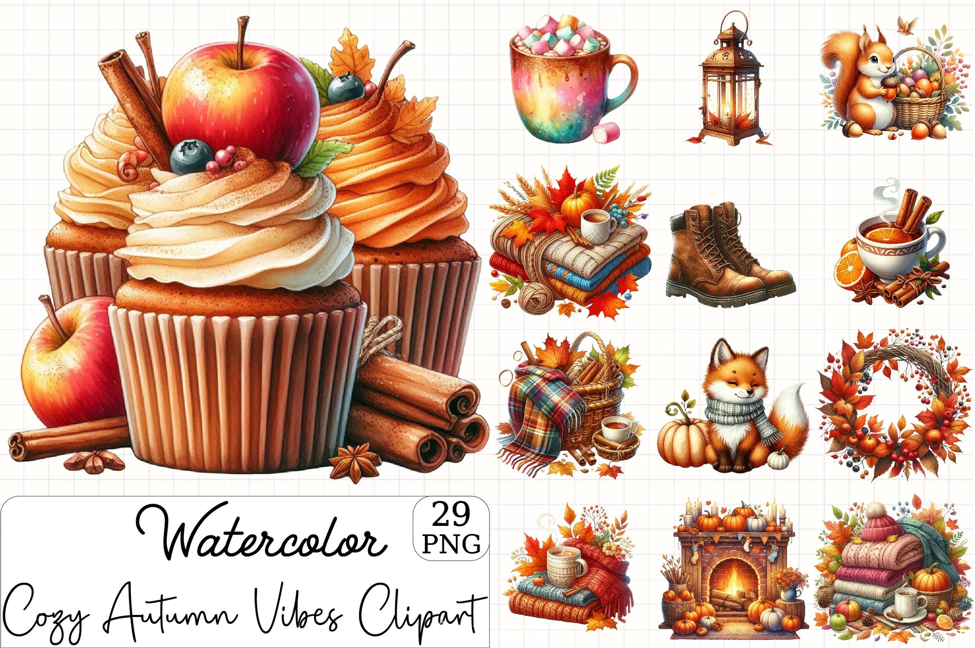 Cozy Autumn Vibes Clipart Bundle - CraftNest - Digital Crafting and Art