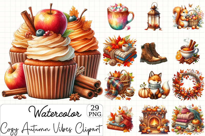 Cozy Autumn Vibes Clipart Bundle - CraftNest - Digital Crafting and Art