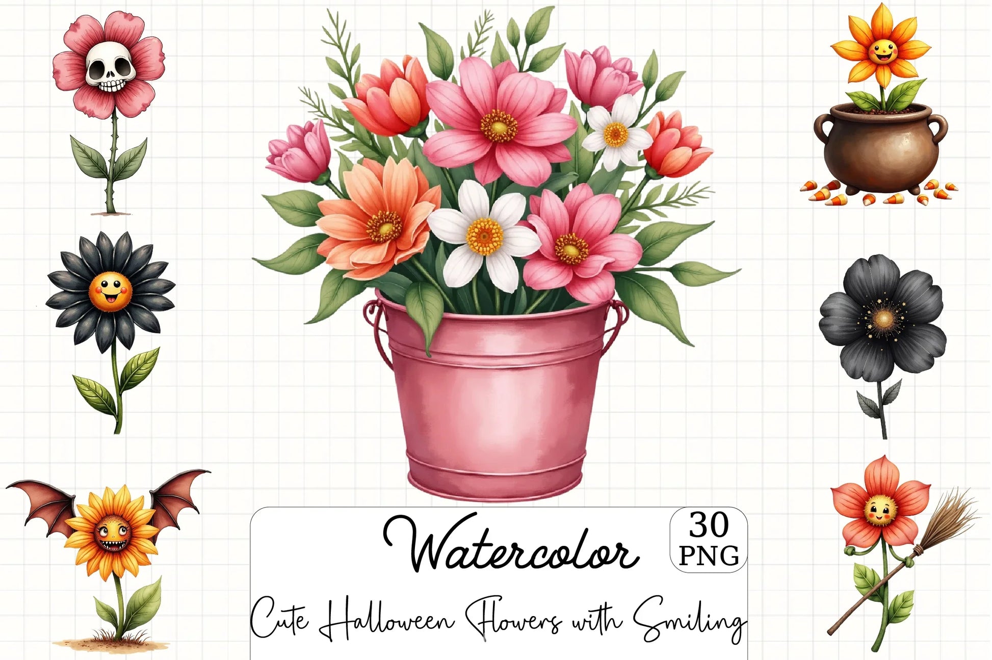 Cute Halloween Flowers Clipart Bundle - CraftNest - Digital Crafting and Art