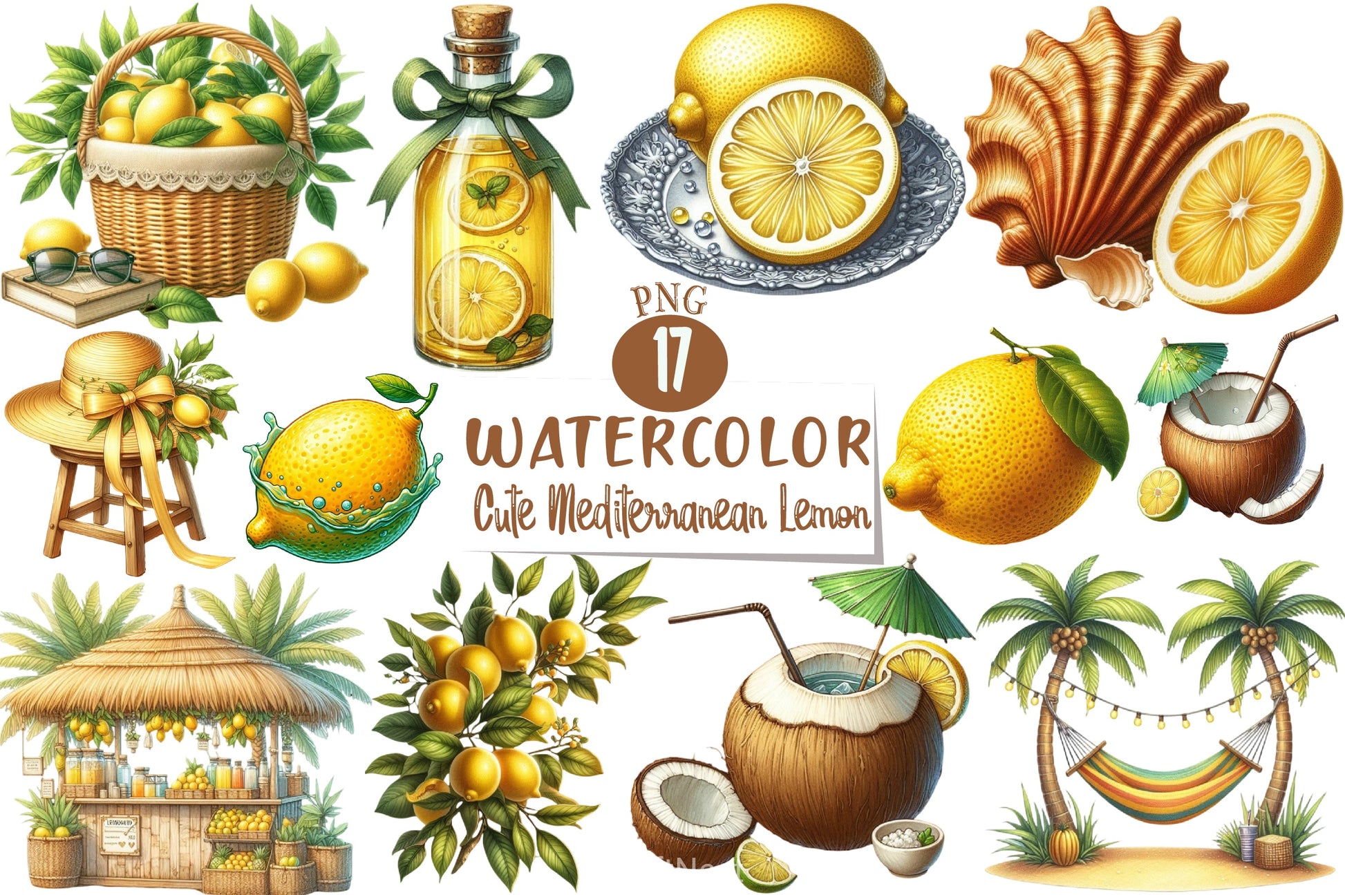 Mediterranean Lemon Beach Clipart Bundle 2 - CraftNest - Digital Crafting and Art