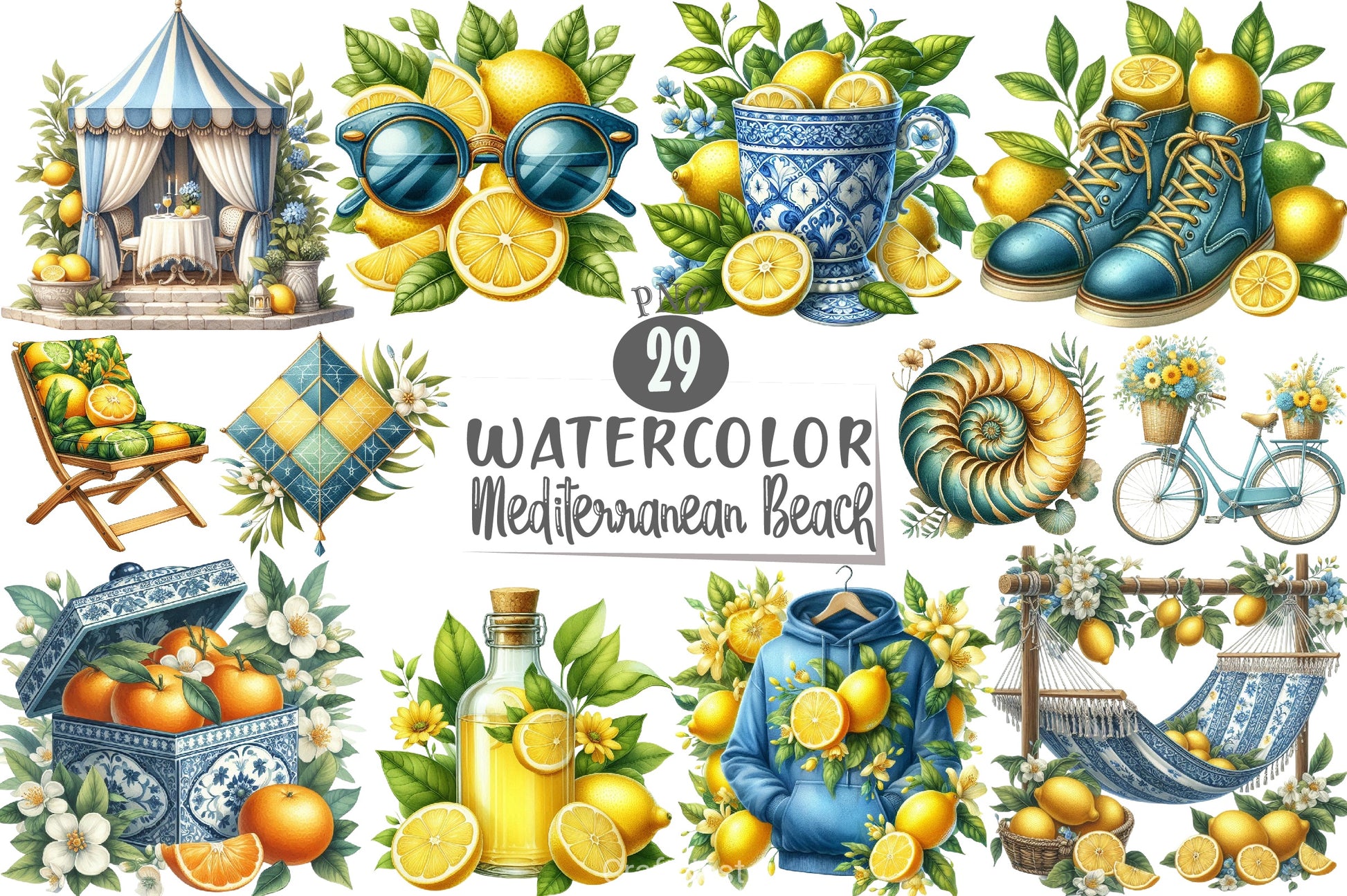 Mediterranean Beach Clipart Bundle - CraftNest - Digital Crafting and Art