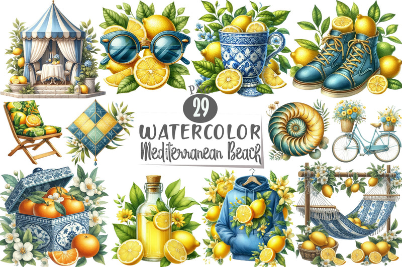 Mediterranean Beach Clipart Bundle - CraftNest - Digital Crafting and Art