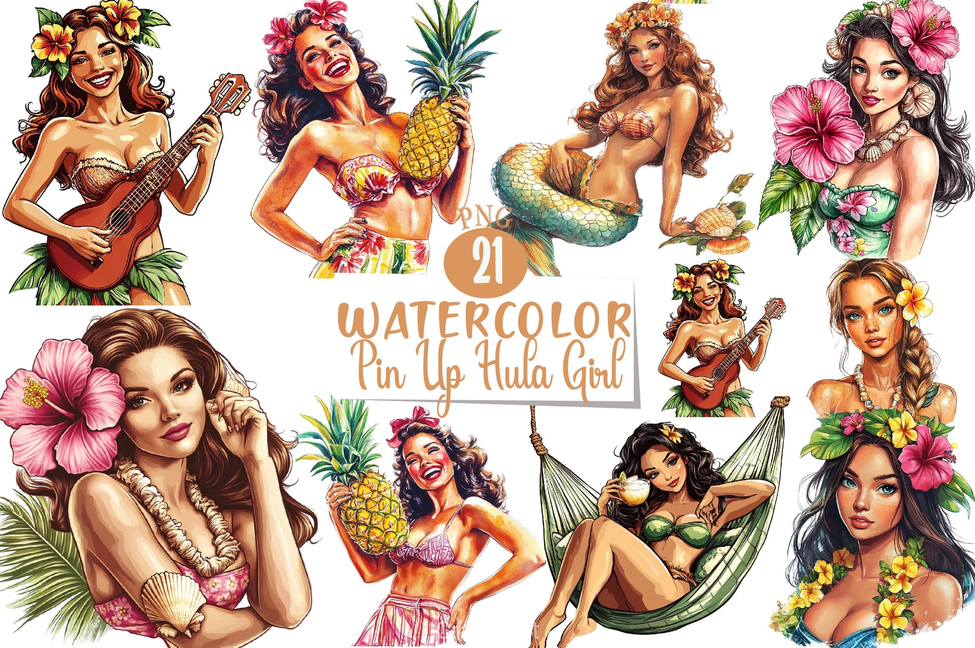 Pin Up Hula Girl Clipart Bundle 3 - CraftNest - Digital Crafting and Art