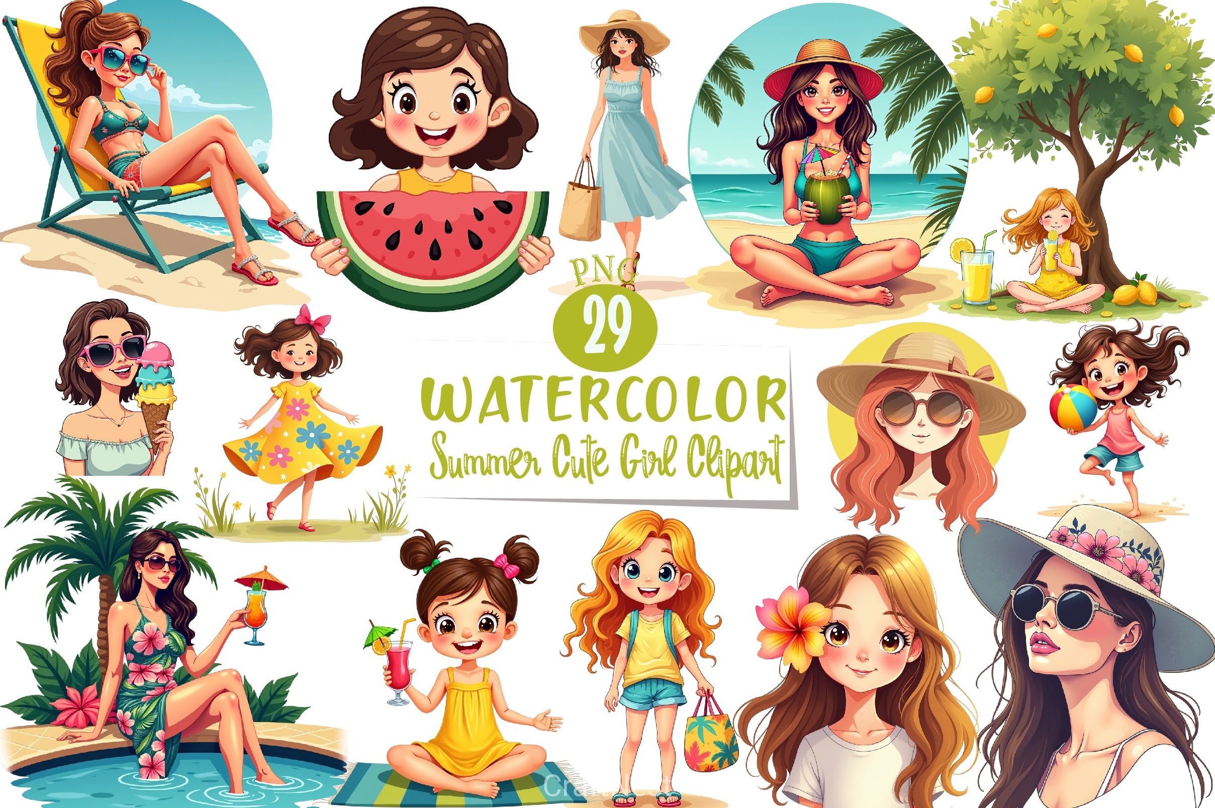Summer Girl Clipart Bundle - CraftNest - Digital Crafting and Art