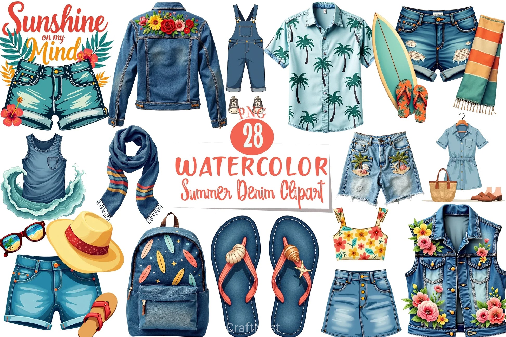 Summer Denim Clipart Bundle - CraftNest - Digital Crafting and Art