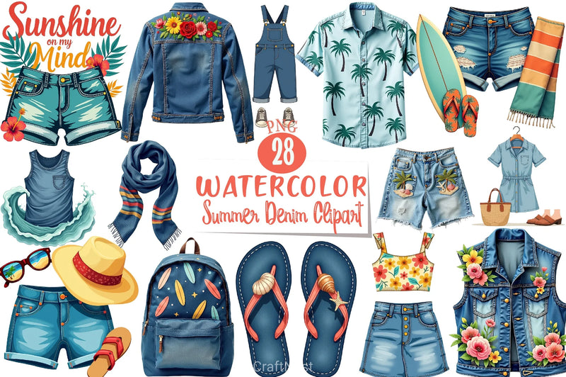 Summer Denim Clipart Bundle - CraftNest - Digital Crafting and Art