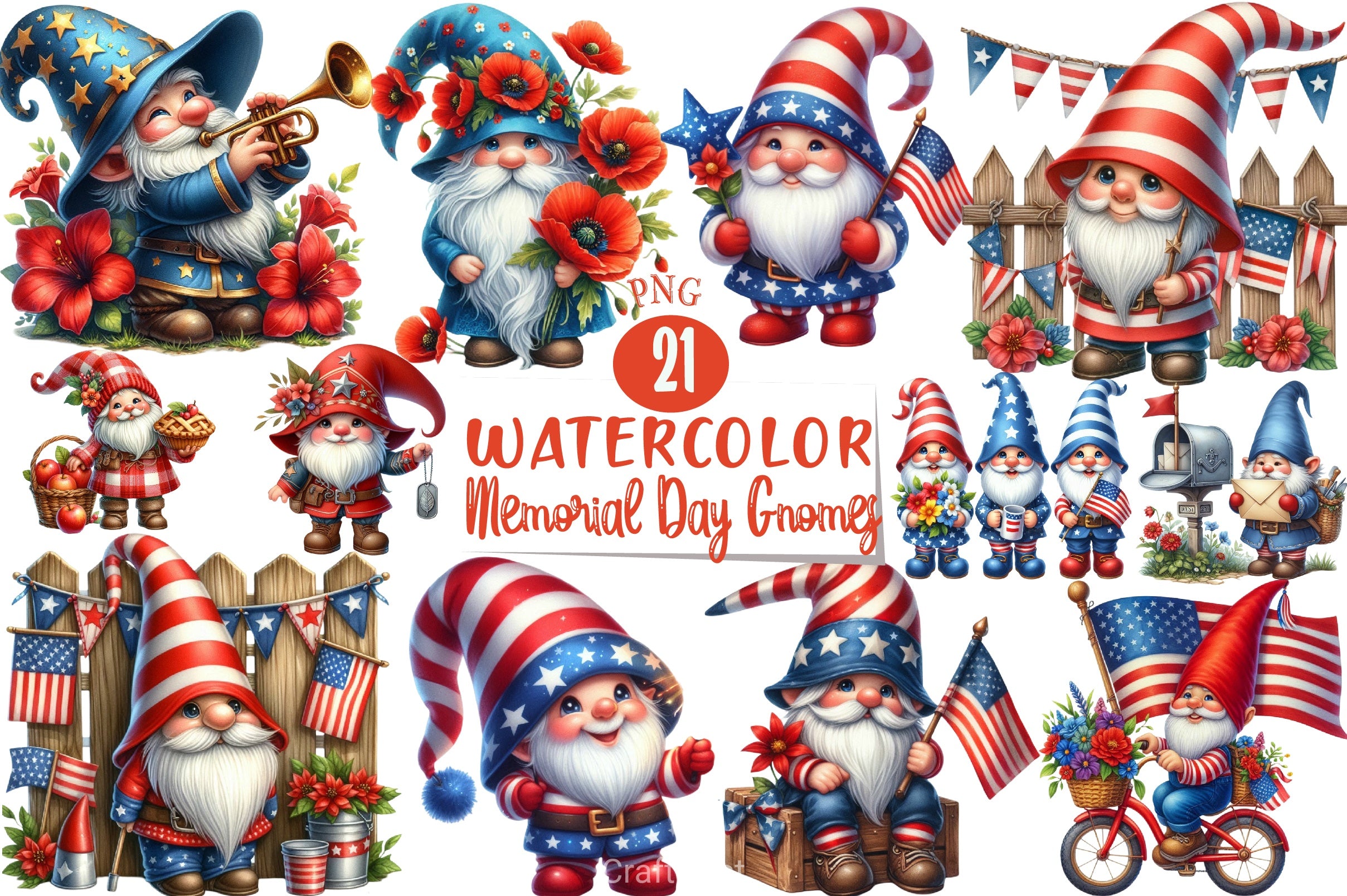 Memorial Day Gnomes Clipart Bundle 2 - CraftNest - Digital Crafting and Art