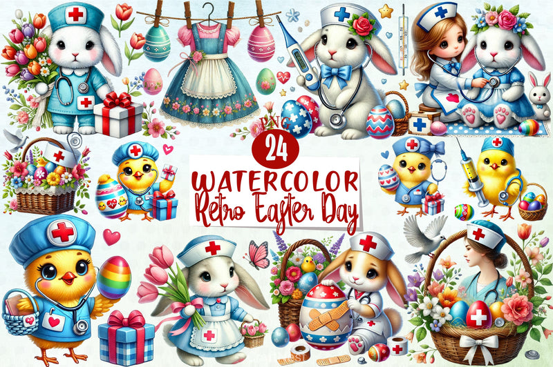 Retro Easter Clipart Bundle - CraftNest - Digital Crafting and Art