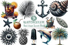 Summer Black Clipart Bundle - CraftNest - Digital Crafting and Art