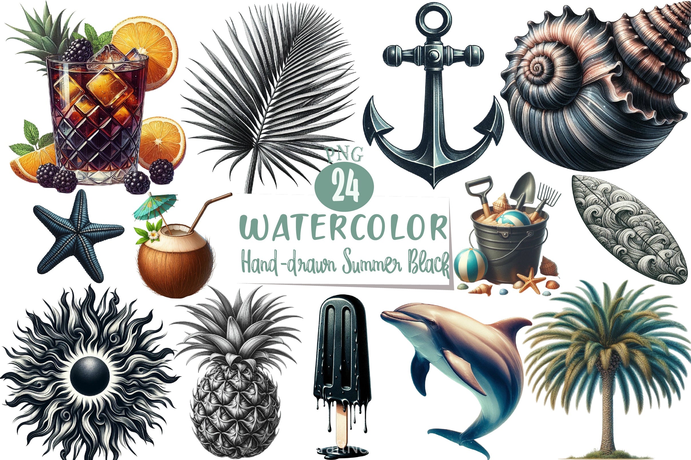 Summer Black Clipart Bundle - CraftNest - Digital Crafting and Art