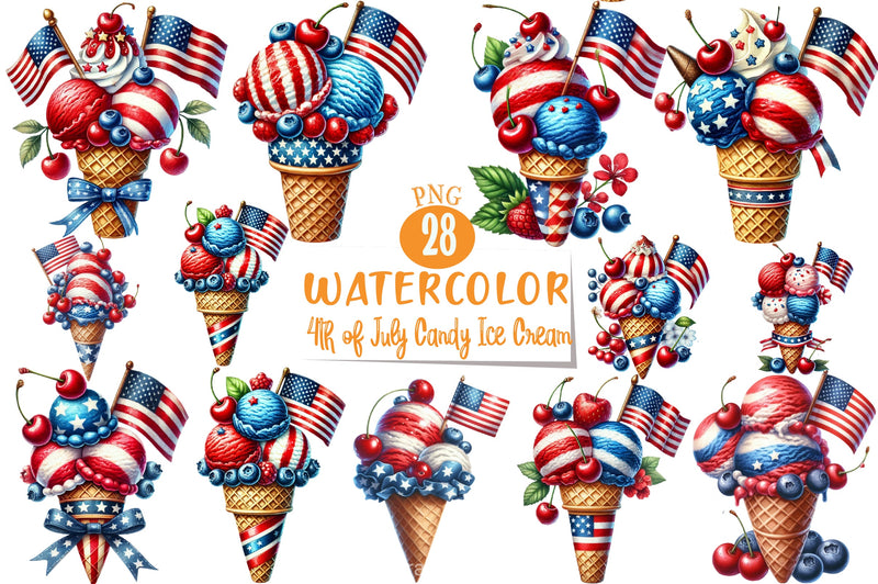 4th of July Candy Ice Cream Clipart Bundle 1 - CraftNest - Digital Crafting and Art