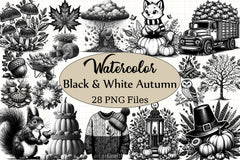 Black & White Autumn Clipart Bundle 5 - CraftNest - Digital Crafting and Art