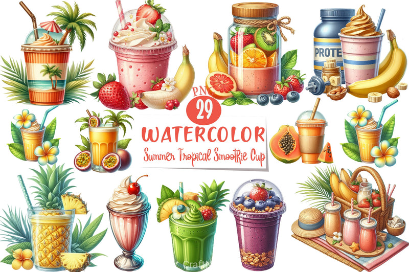 Summer Tropical Smoothie Clipart Bundle - CraftNest - Digital Crafting and Art