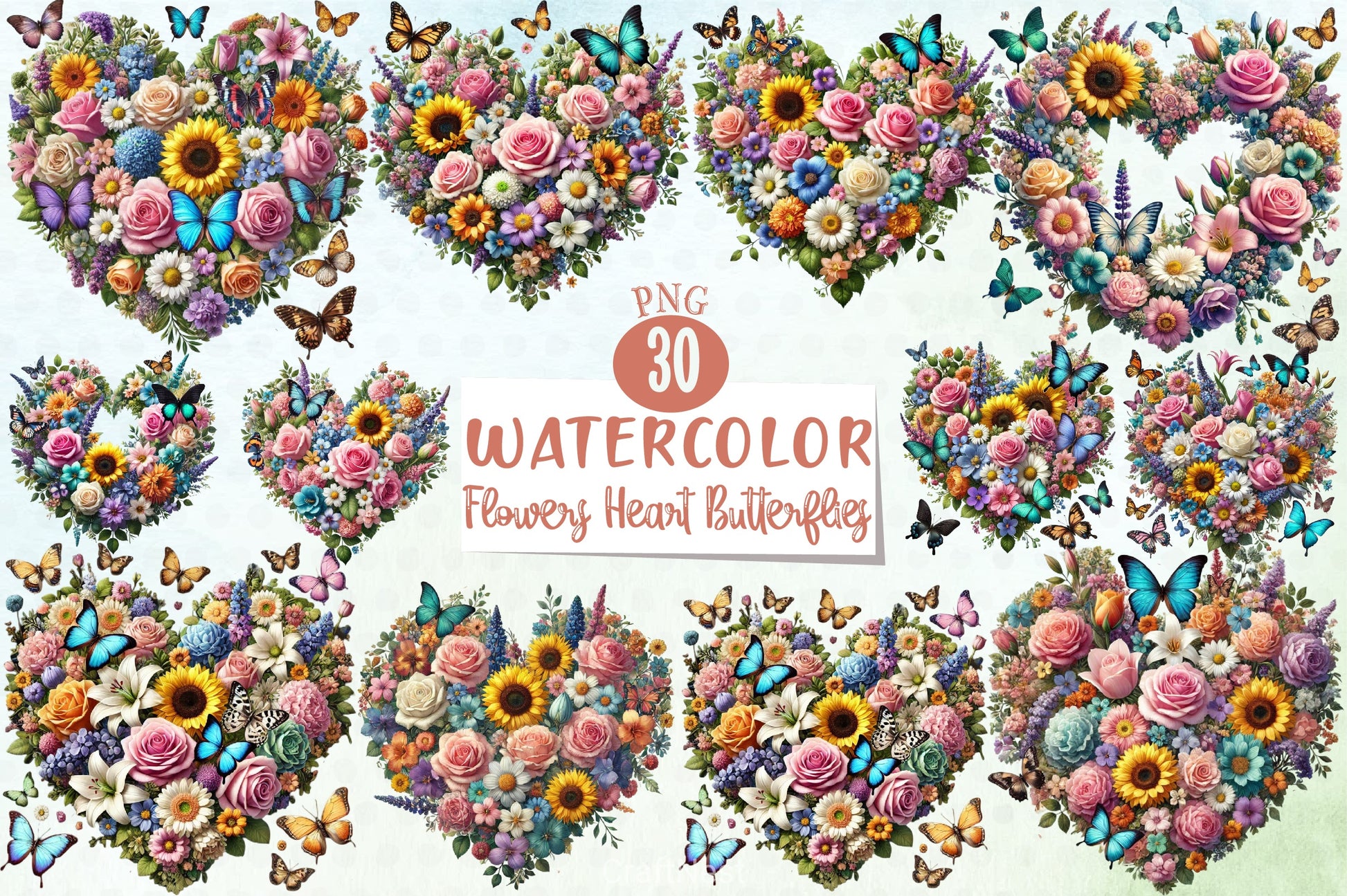 Spring Flowers Heart Butterflies Clipart Bundle - CraftNest - Digital Crafting and Art