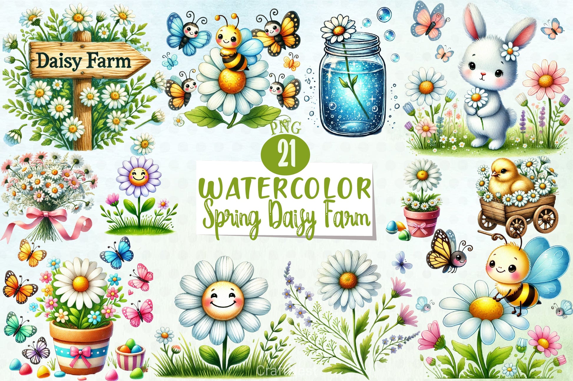 Spring Daisy Farm Clipart Bundle - CraftNest - Digital Crafting and Art