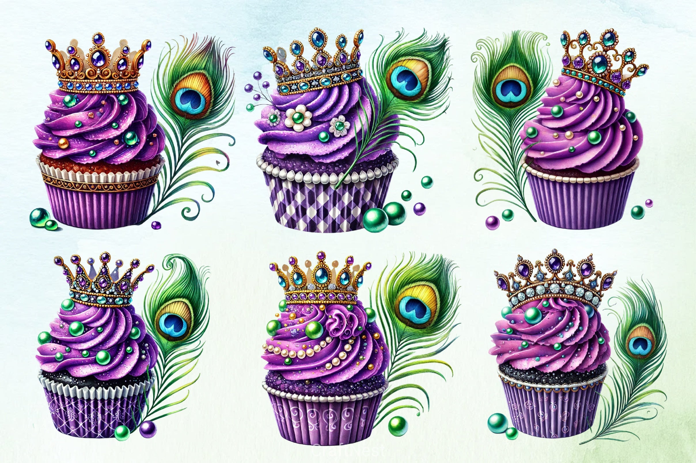Mardi Gras Cupcake Clipart Bundle - CraftNest - Digital Crafting and Art