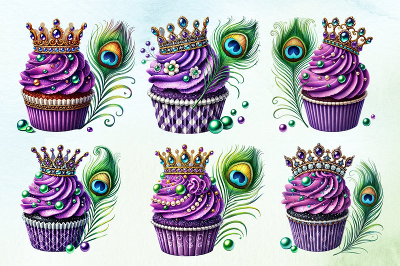 Mardi Gras Cupcake Clipart Bundle - CraftNest - Digital Crafting and Art