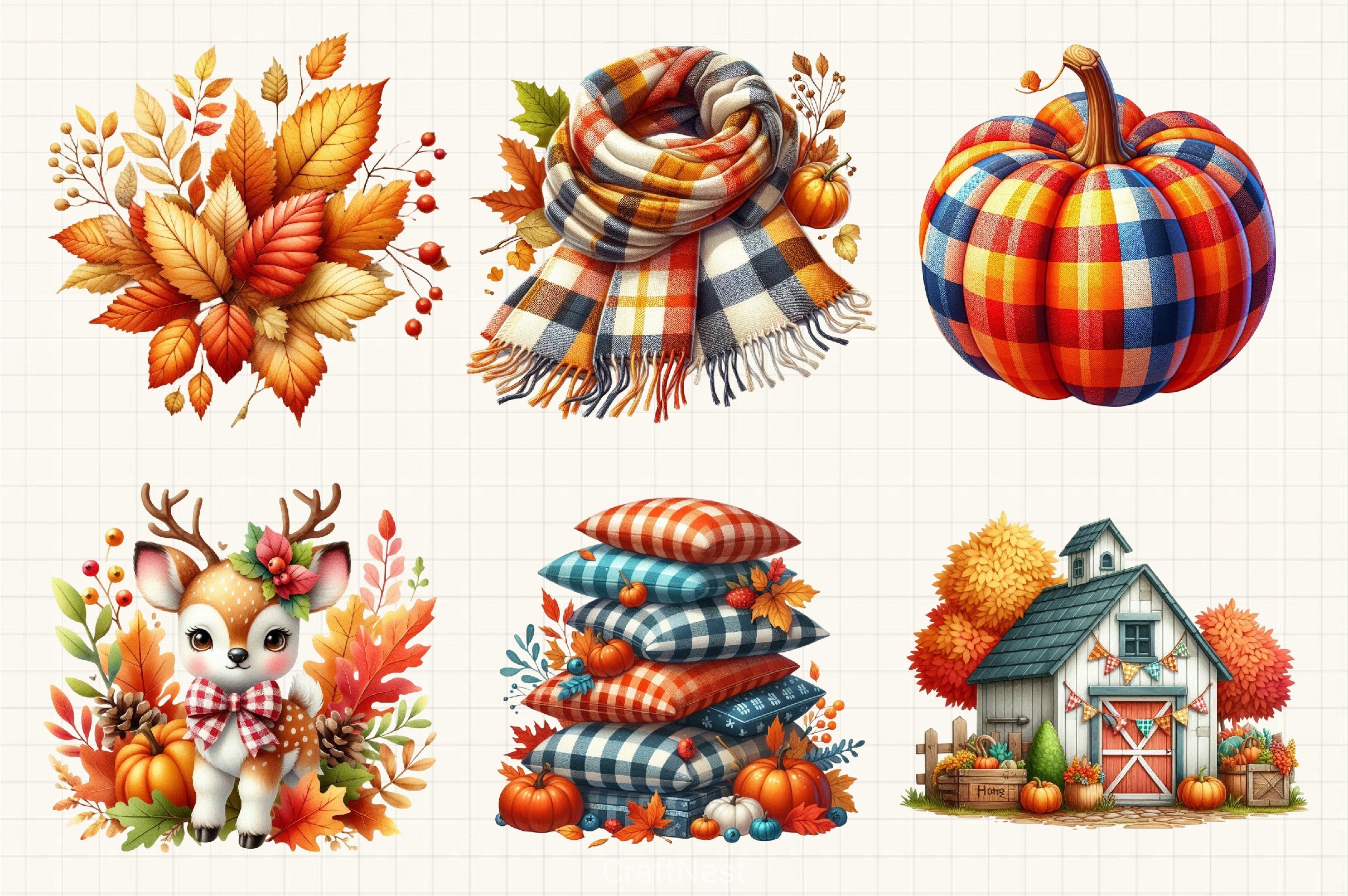 Gingham Autumn Clipart Bundle 3 - CraftNest - Digital Crafting and Art