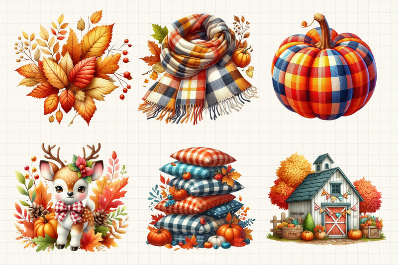 Gingham Autumn Clipart Bundle 3 - CraftNest - Digital Crafting and Art
