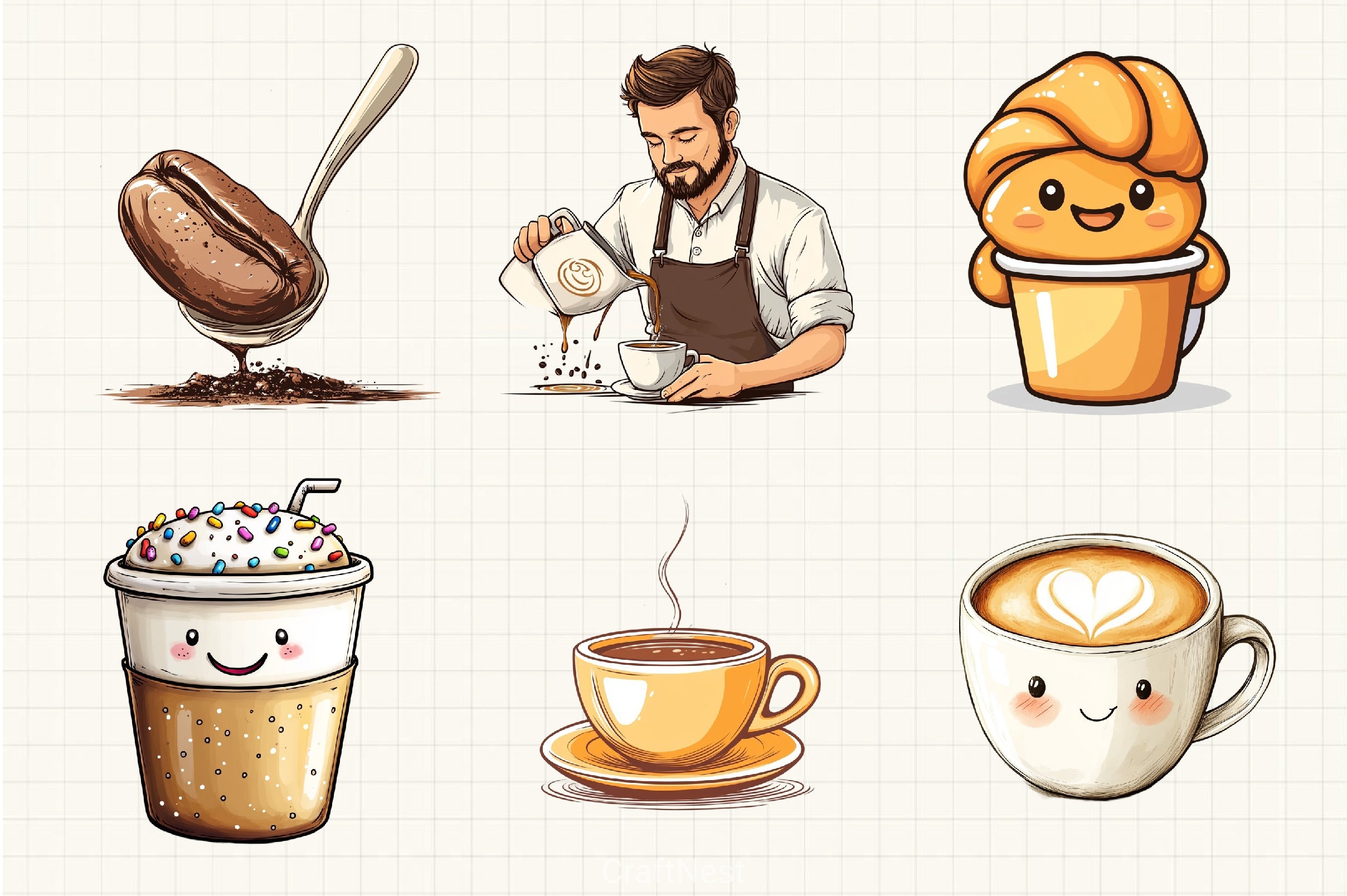 Cartoon Coffee Clipart Bundle - CraftNest - Digital Crafting and Art