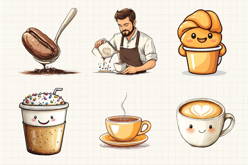 Cartoon Coffee Clipart Bundle - CraftNest - Digital Crafting and Art