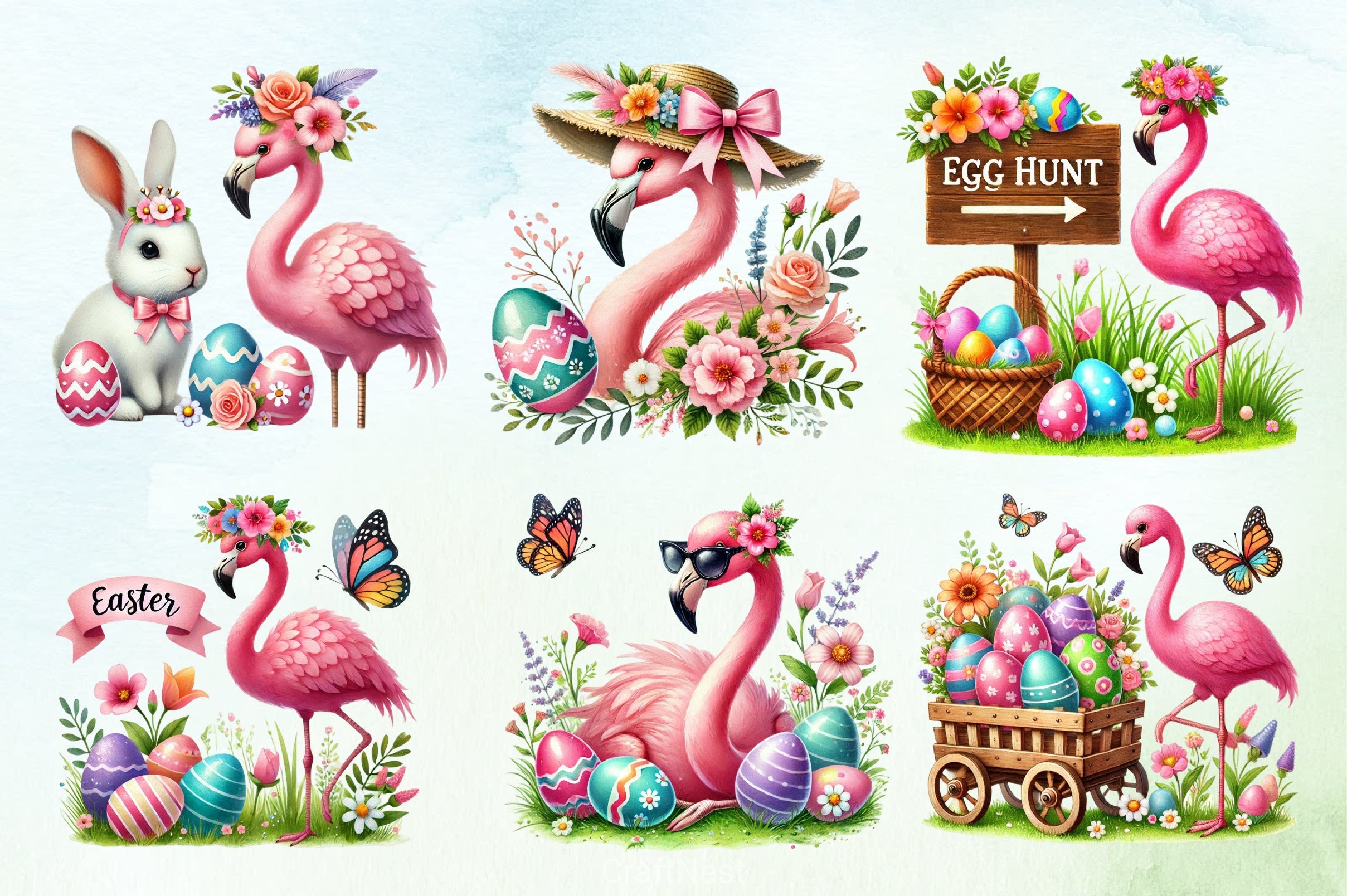 Easter Flamingo Clipart Bundle - CraftNest - Digital Crafting and Art