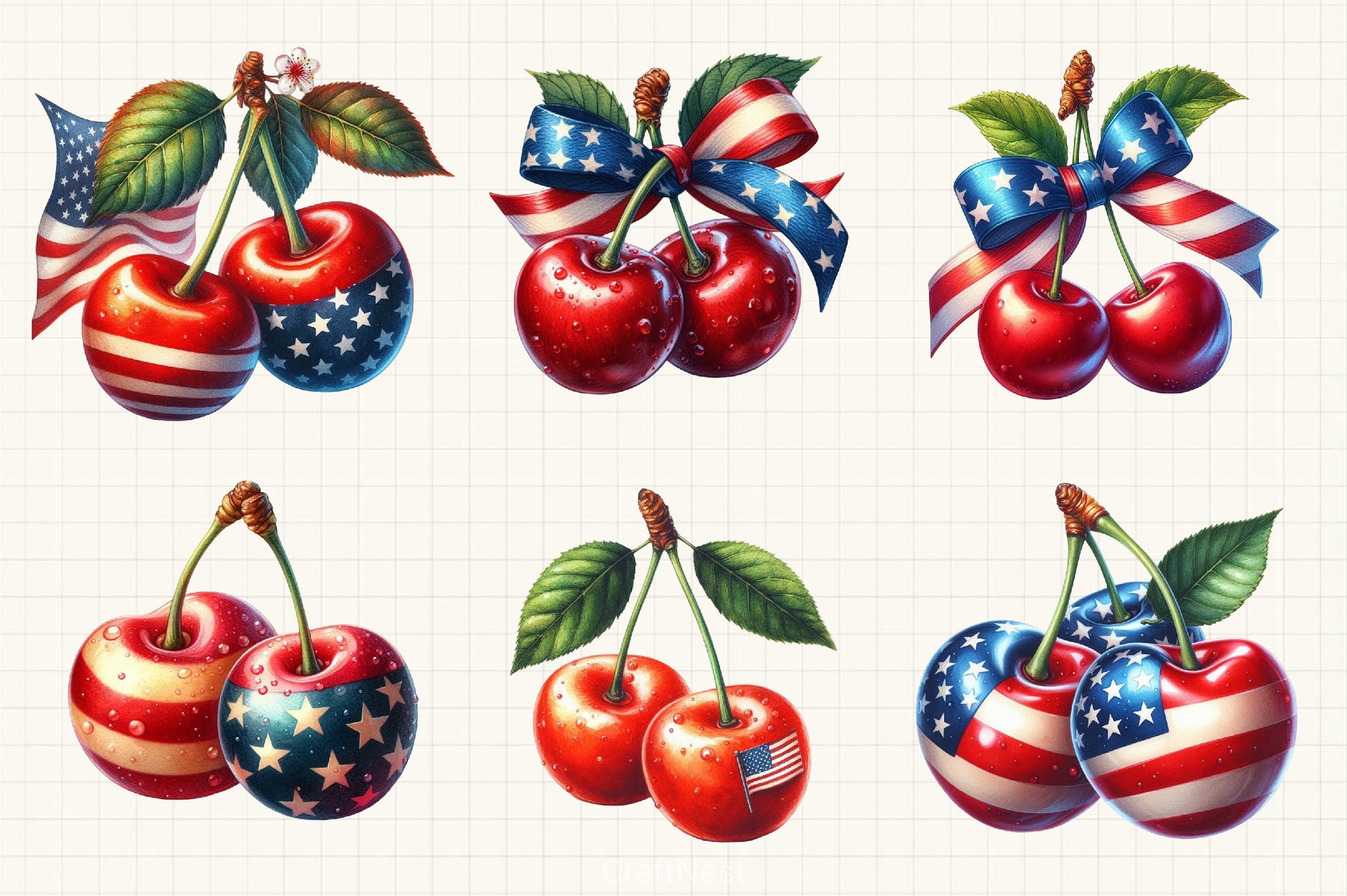Patriotic America Cherries Clipart Bundle - CraftNest - Digital Crafting and Art