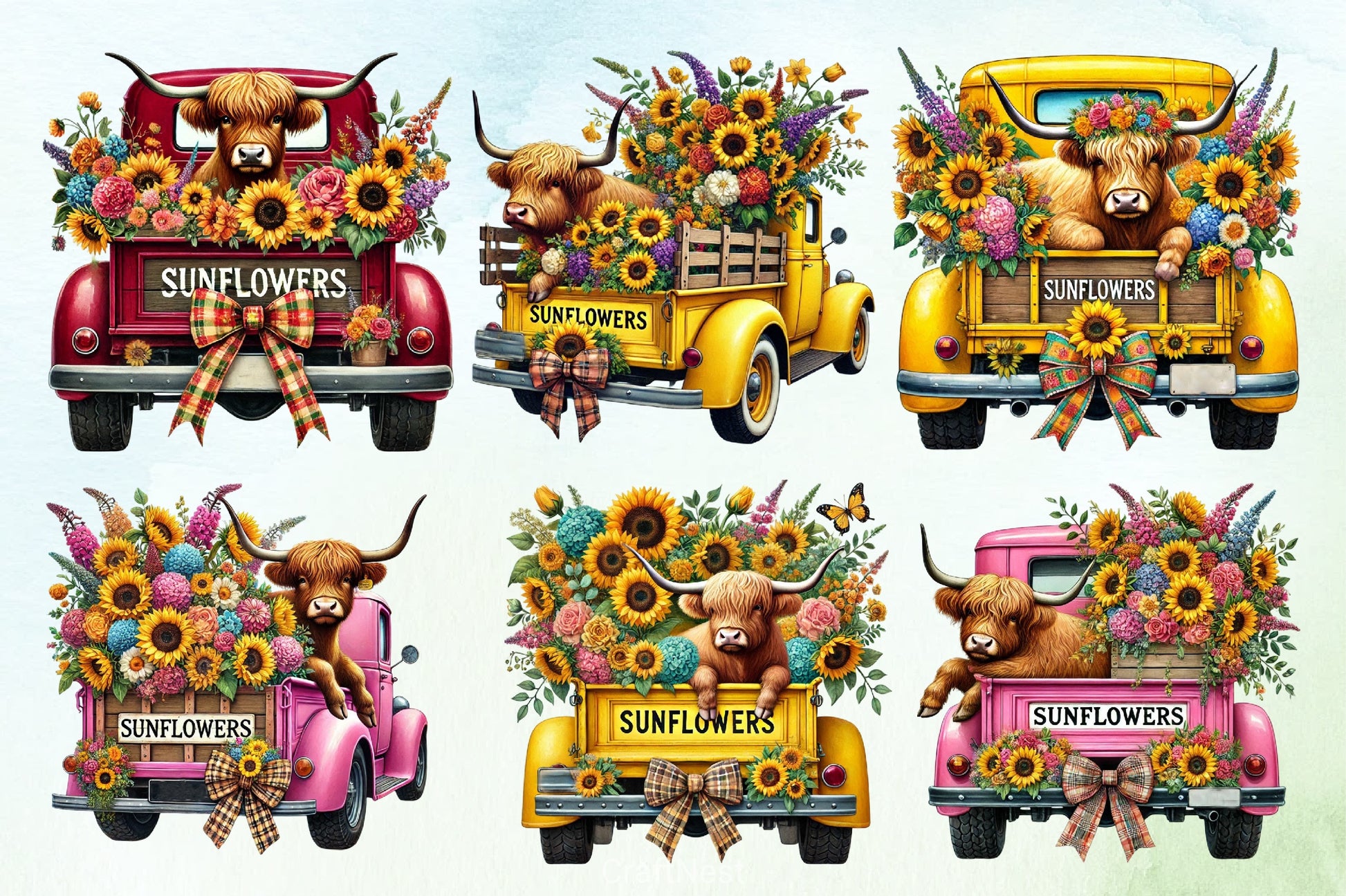Sunflower Highland Cow Clipart Bundle 2 - CraftNest - Digital Crafting and Art
