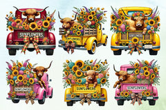 Sunflower Highland Cow Clipart Bundle 2 - CraftNest - Digital Crafting and Art