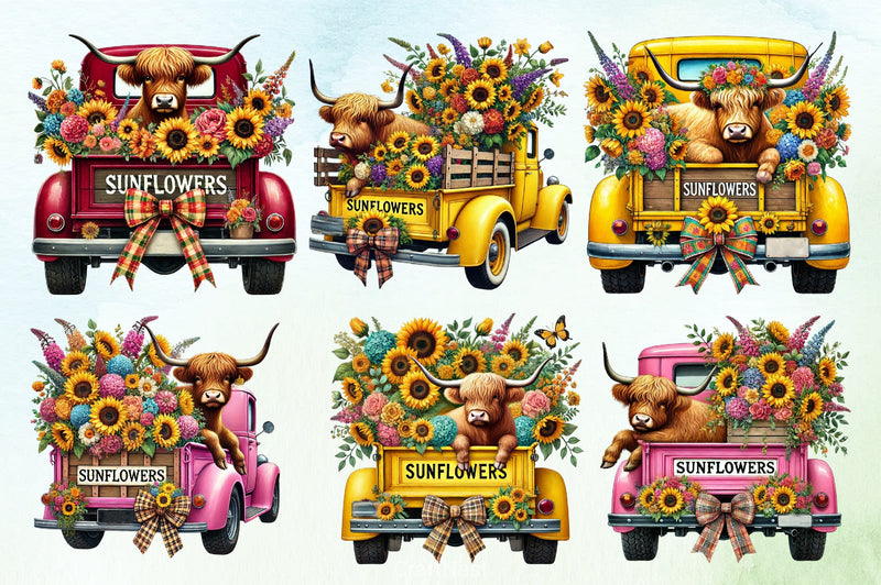Sunflower Highland Cow Clipart Bundle 2 - CraftNest - Digital Crafting and Art
