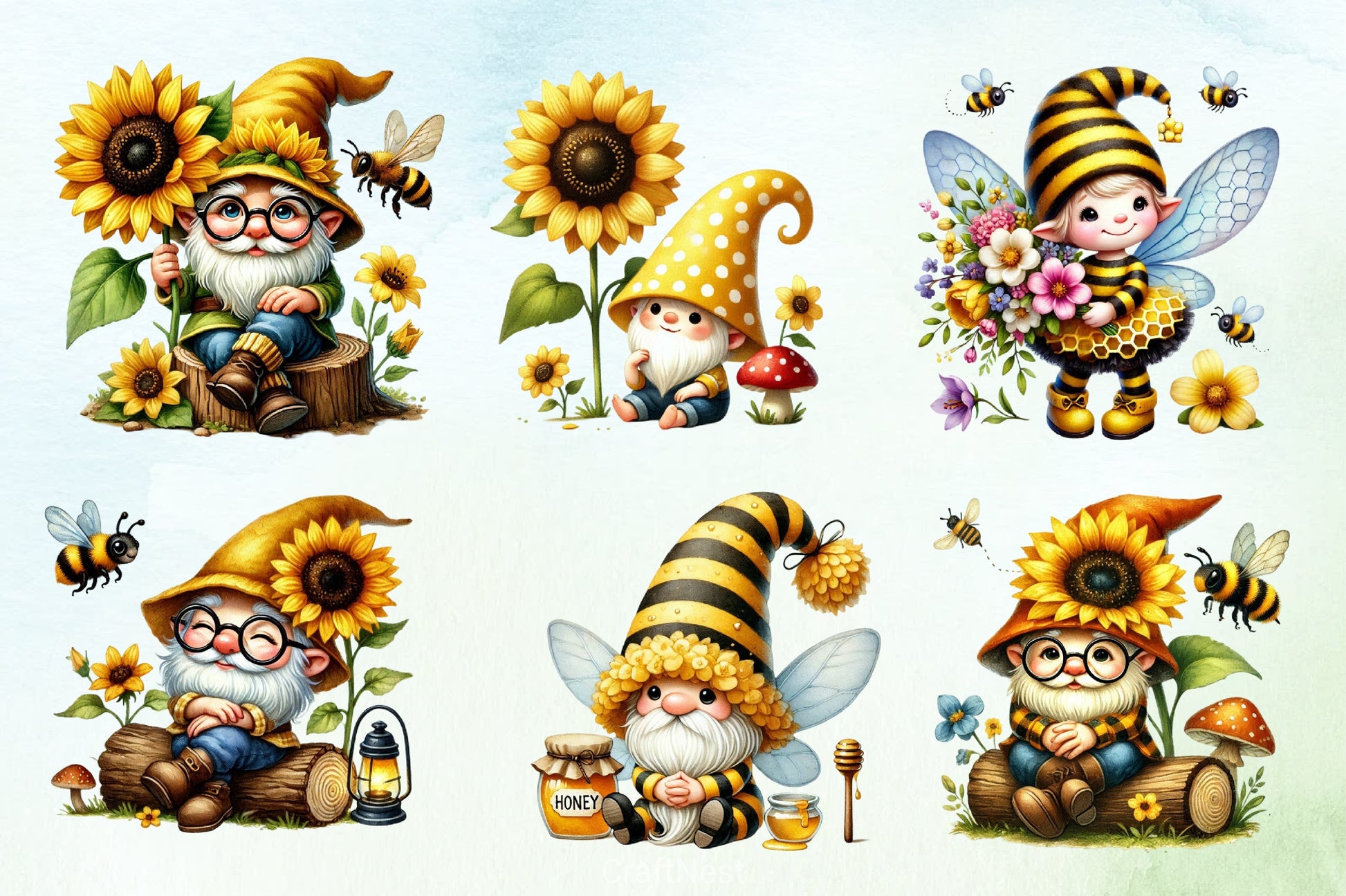 Honey Bee Gnome Clipart Bundle - CraftNest - Digital Crafting and Art