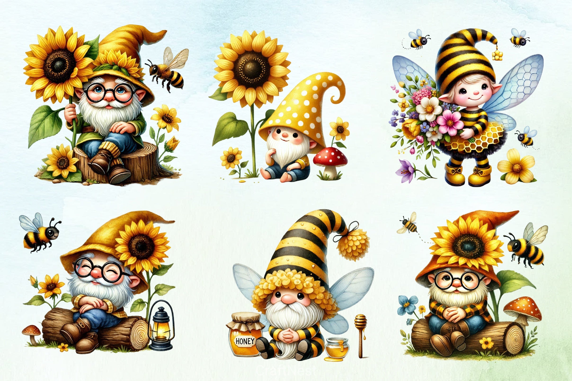 Honey Bee Gnome Clipart Bundle - CraftNest - Digital Crafting and Art