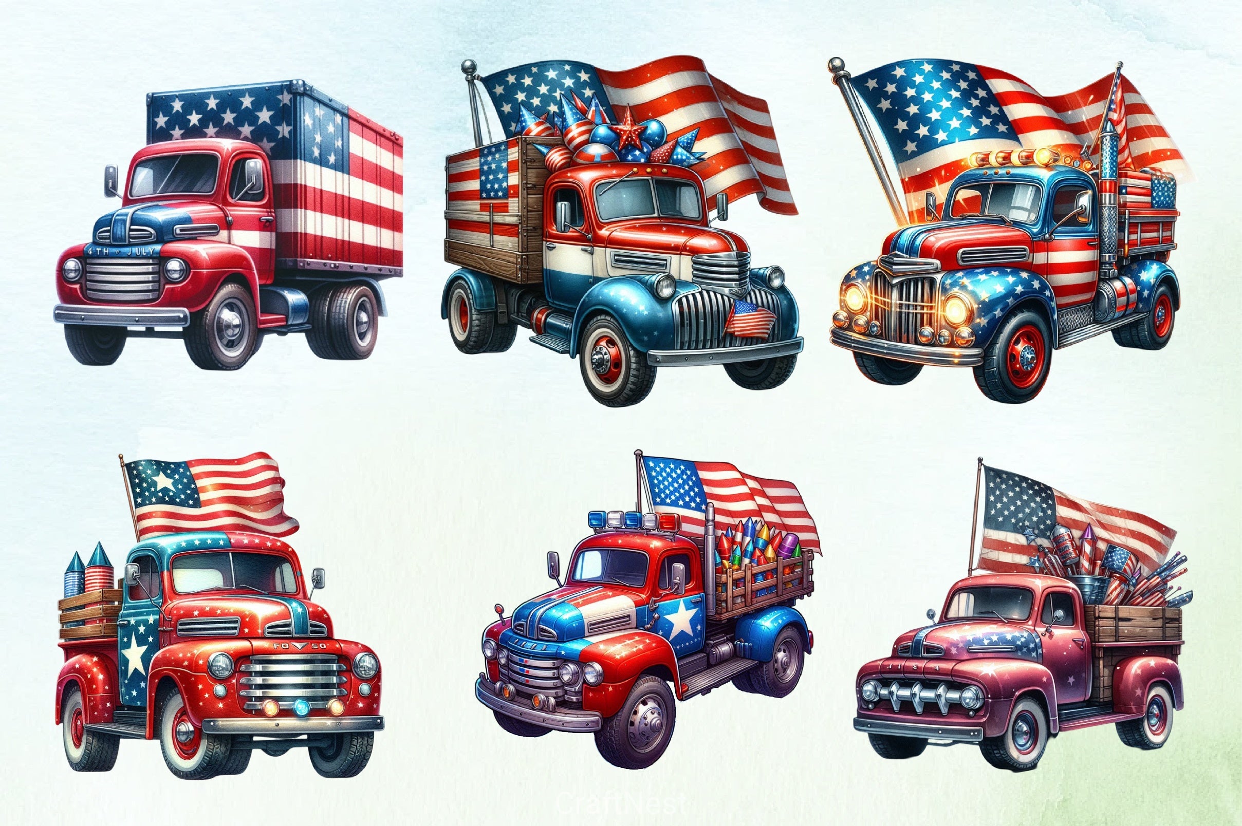4th of July Truck Clipart Bundle - CraftNest - Digital Crafting and Art