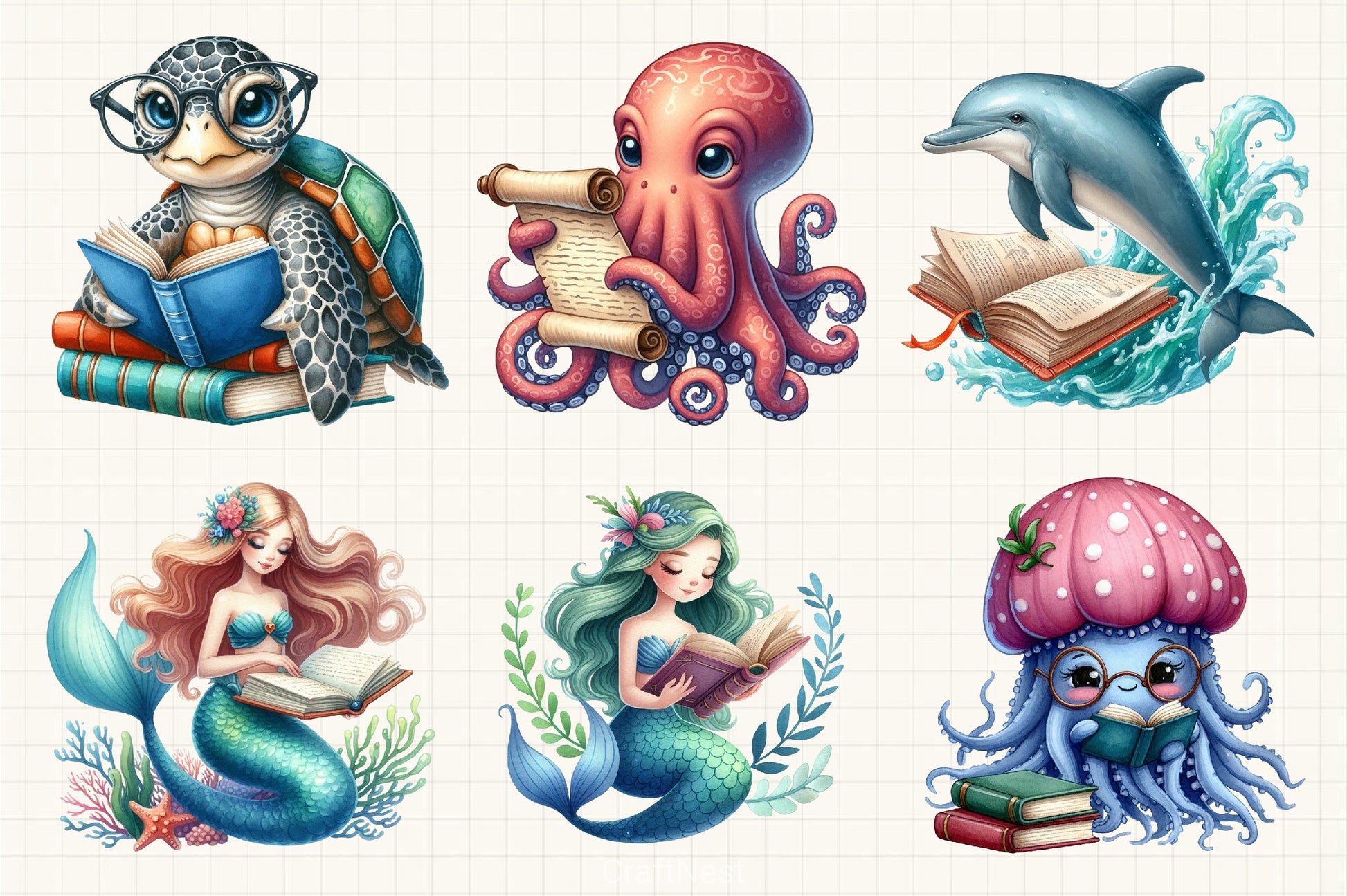 Undersea Reading Clipart Bundle - CraftNest - Digital Crafting and Art