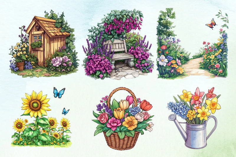 Floral Garden Spring Clipart Bundle 1 - CraftNest - Digital Crafting and Art