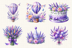 Lavender Floral Birthday Clipart Bundle - CraftNest - Digital Crafting and Art