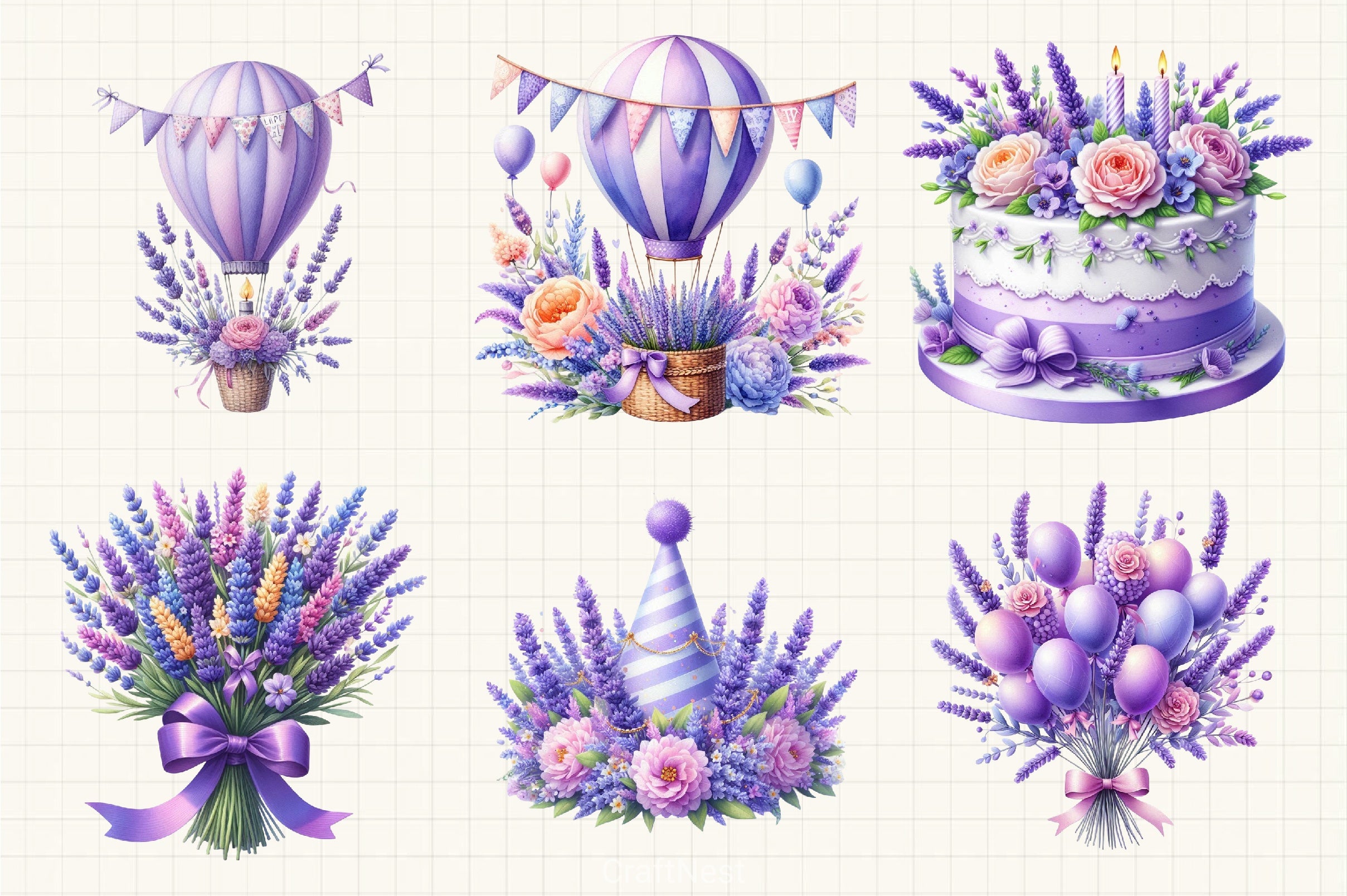 Lavender Floral Birthday Clipart Bundle - CraftNest - Digital Crafting and Art