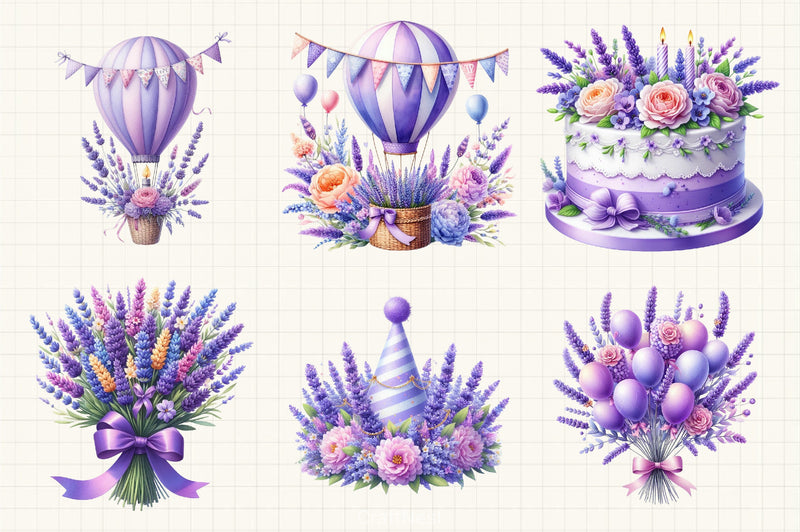 Lavender Floral Birthday Clipart Bundle - CraftNest - Digital Crafting and Art