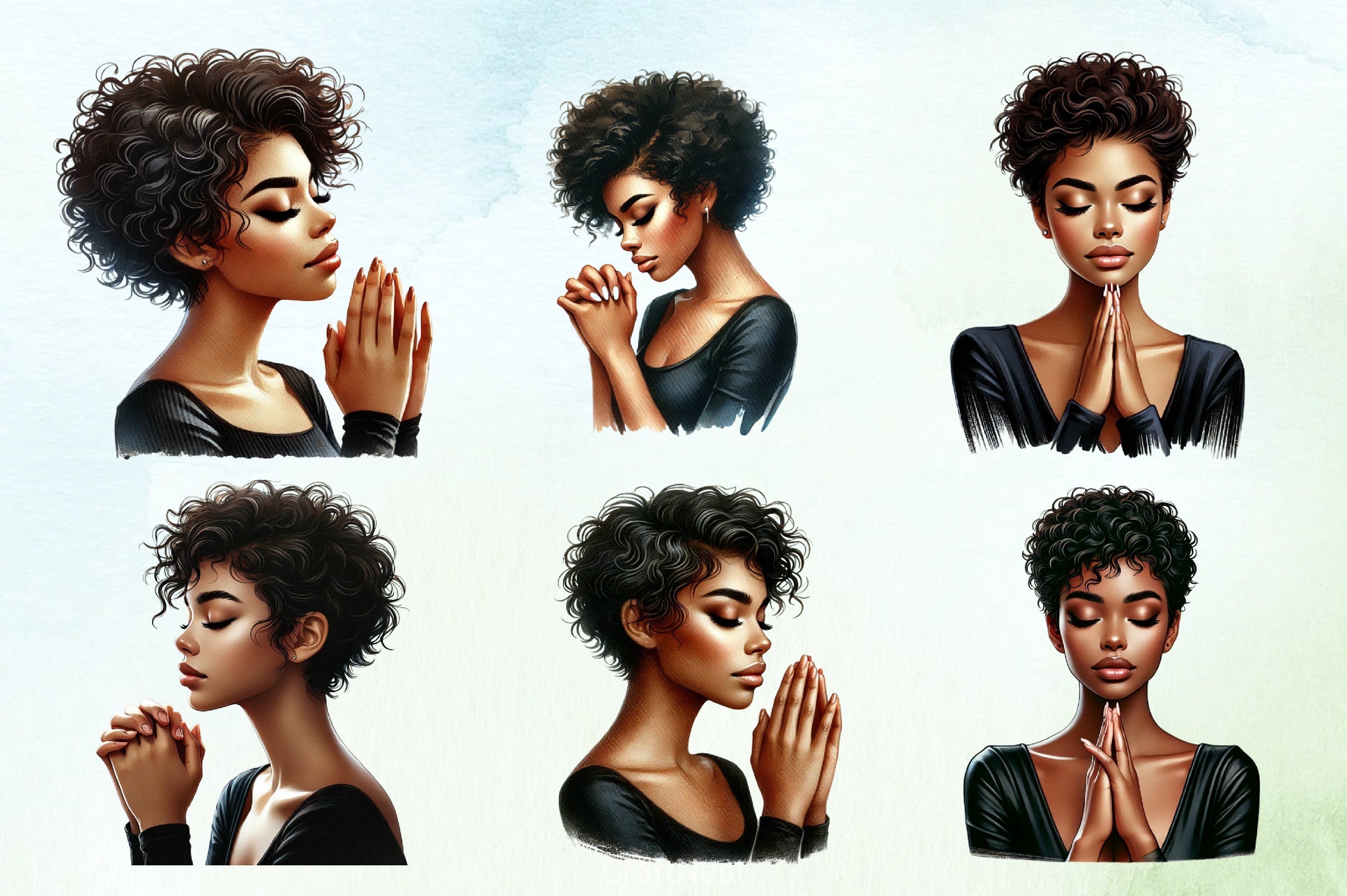 Black Girl Praying Clipart Bundle - CraftNest - Digital Crafting and Art