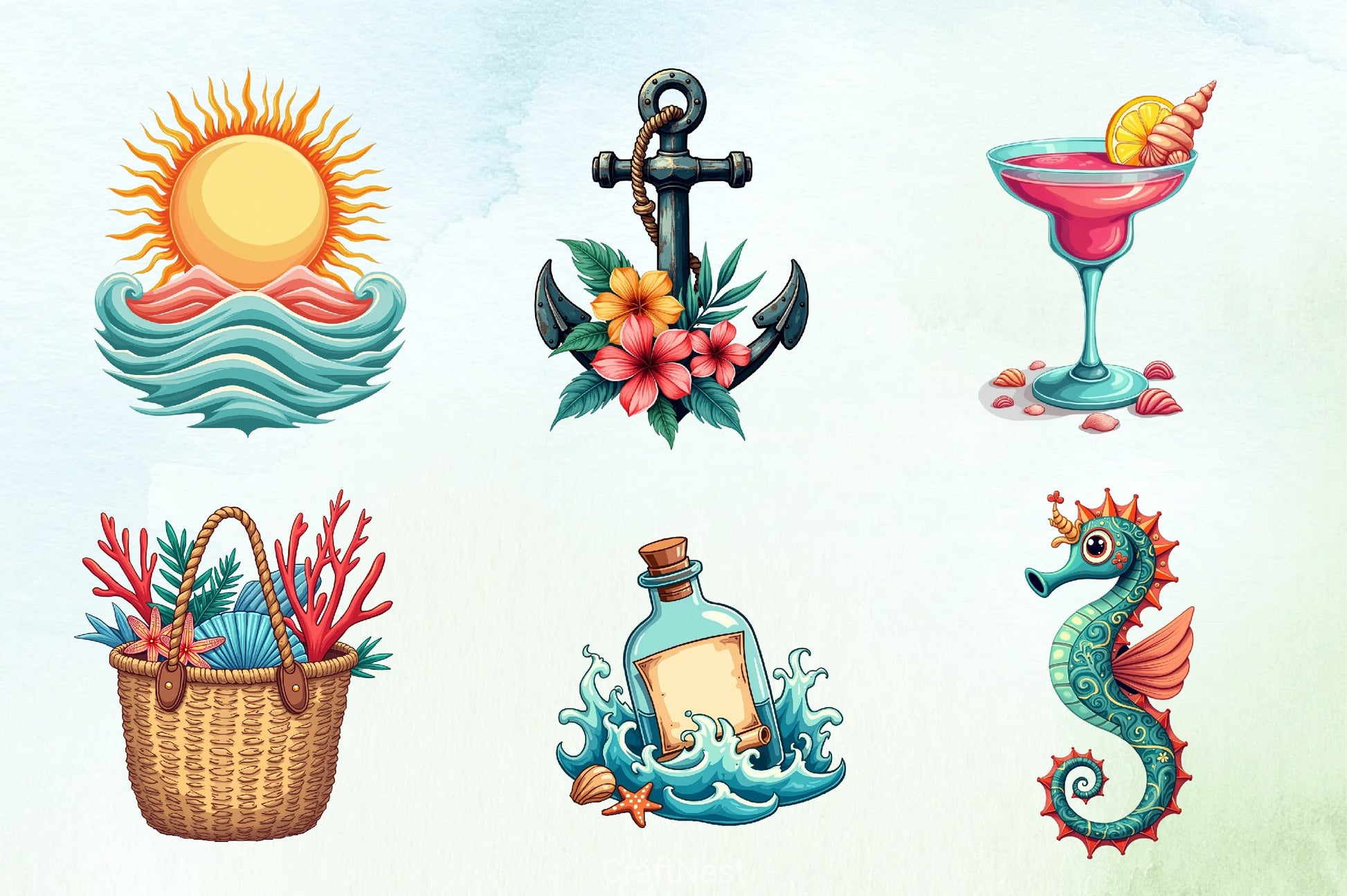 Ocean Boho Summer Clipart Bundle - CraftNest - Digital Crafting and Art