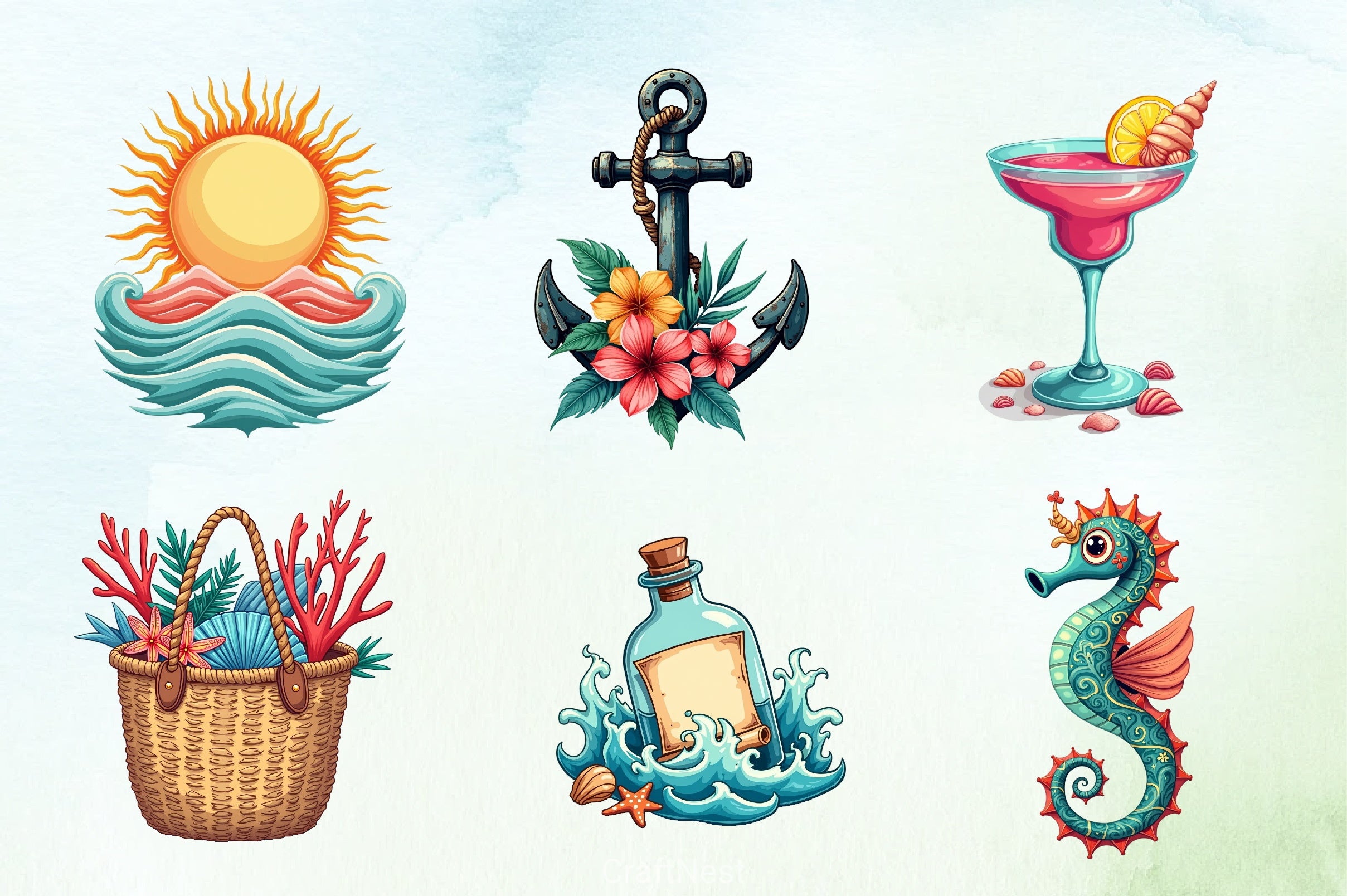 Ocean Boho Summer Clipart Bundle - CraftNest - Digital Crafting and Art