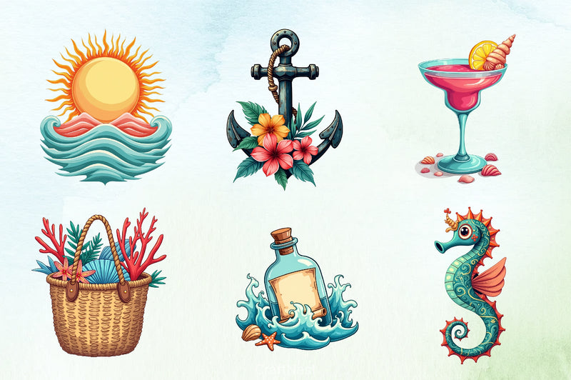 Ocean Boho Summer Clipart Bundle - CraftNest - Digital Crafting and Art