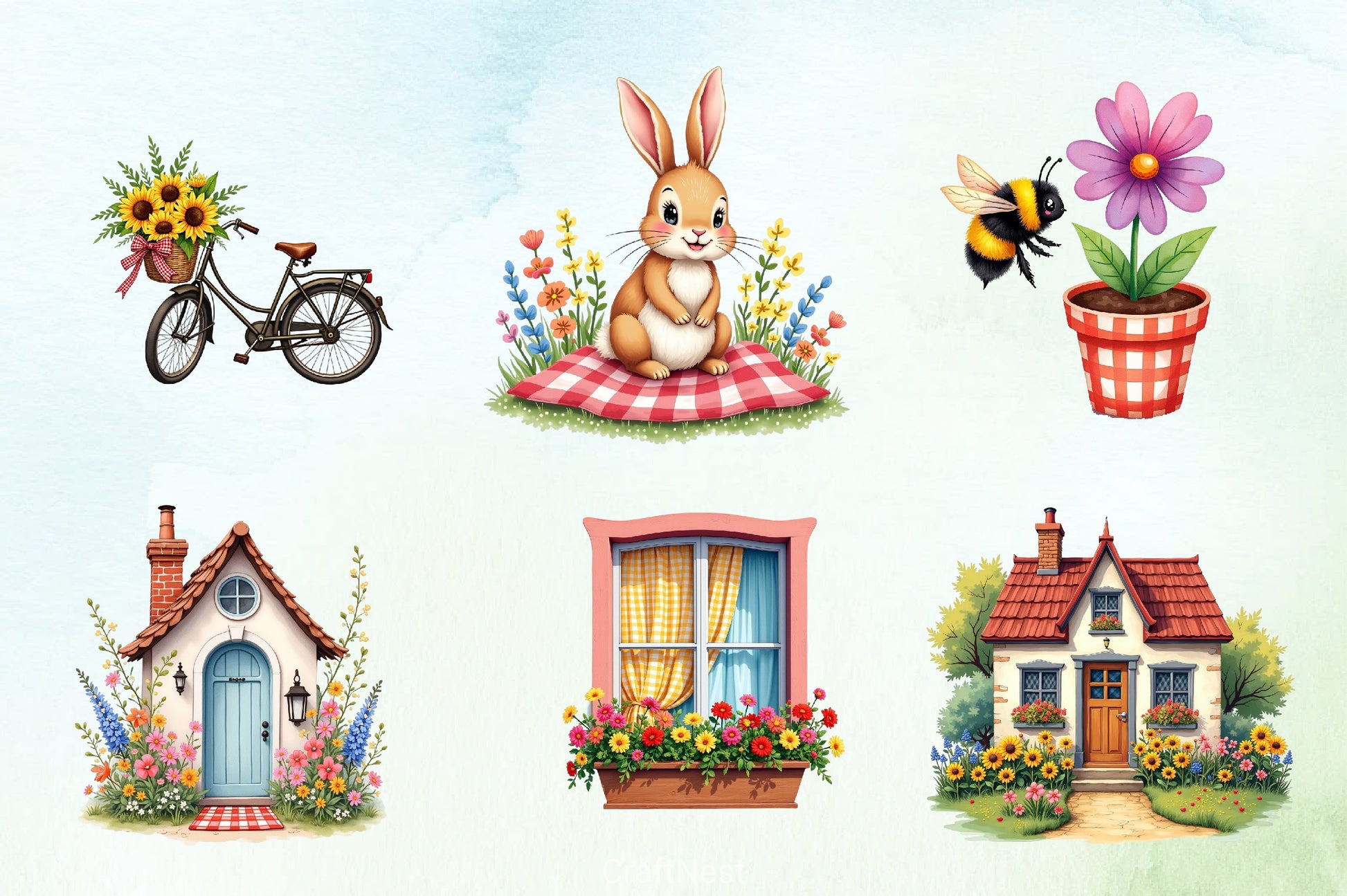 Cottage Gingham Summer Clipart Bundle - CraftNest - Digital Crafting and Art