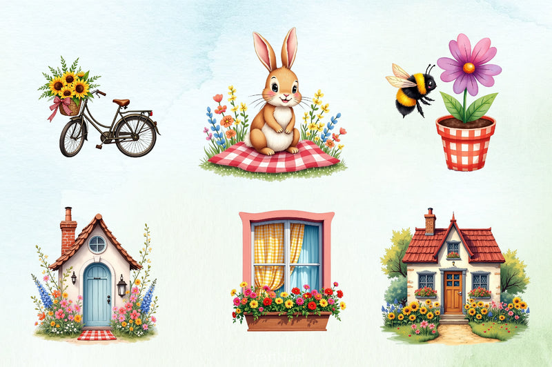 Cottage Gingham Summer Clipart Bundle - CraftNest - Digital Crafting and Art