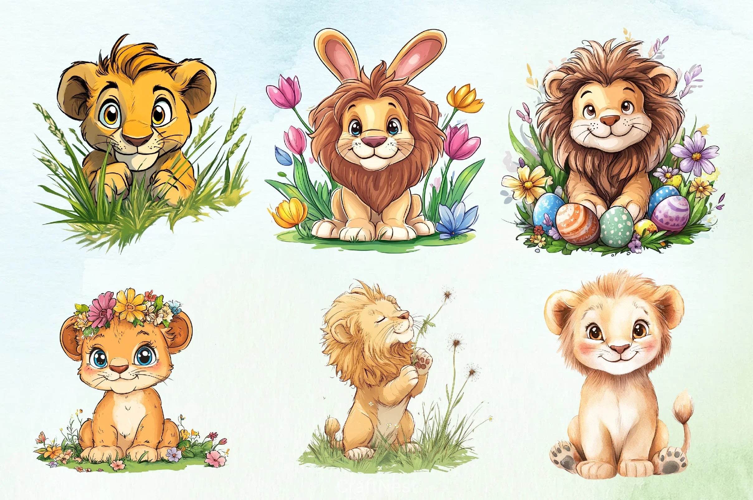 Cute Spring Lion Clipart Bundle - CraftNest - Digital Crafting and Art