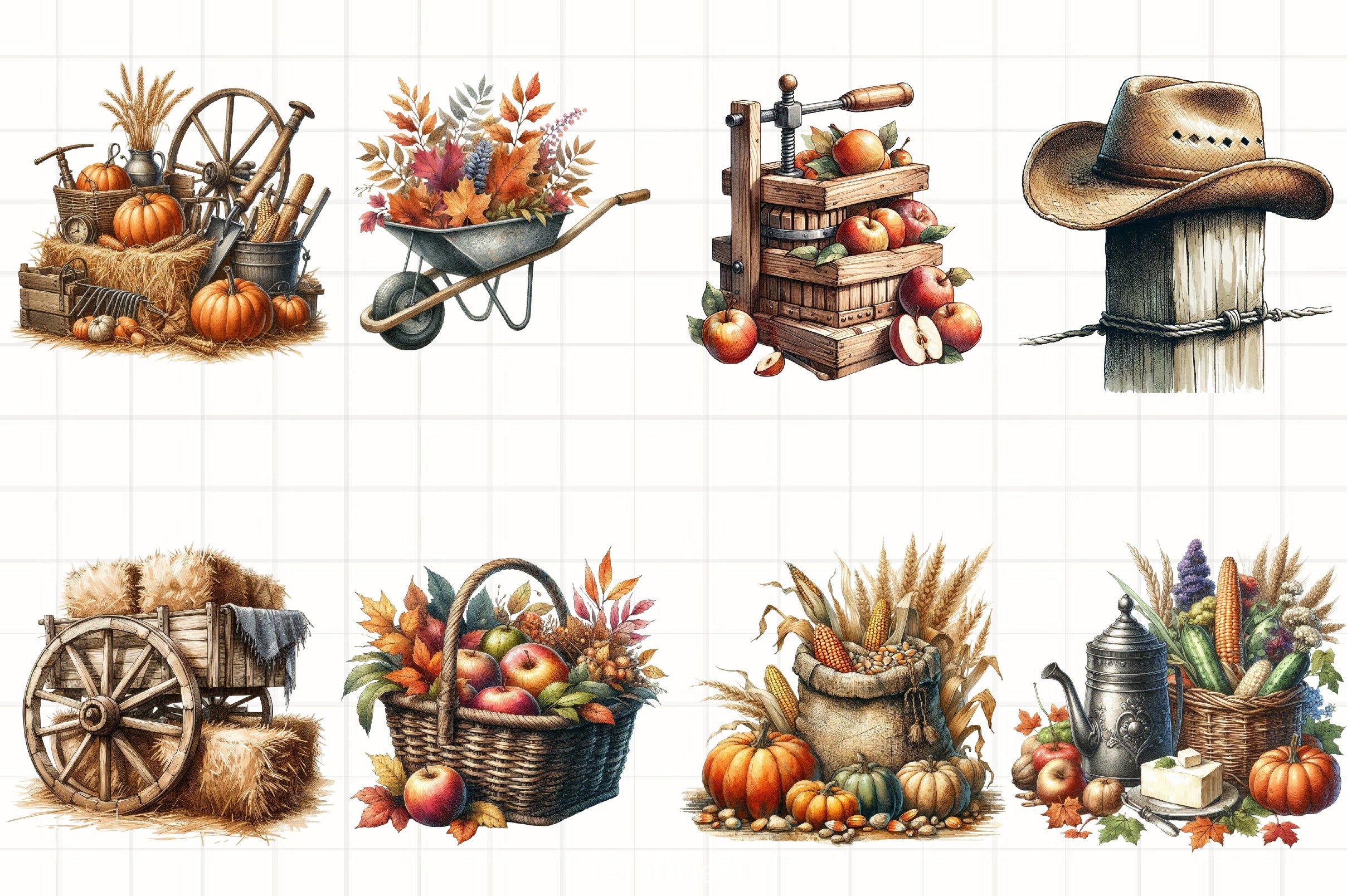 Antique Farming Autumn Clipart Bundle - CraftNest - Digital Crafting and Art