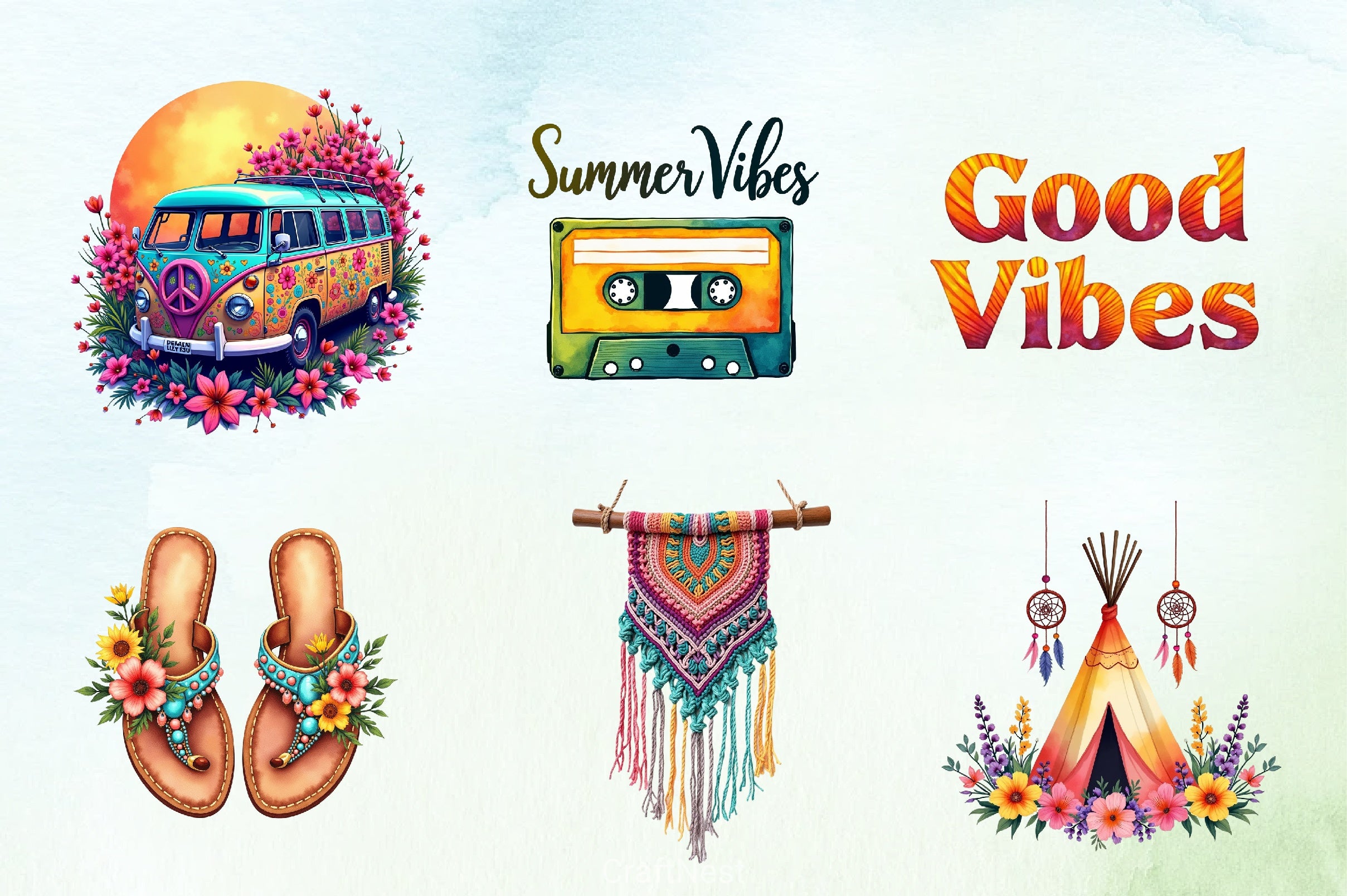 Hippie Summer Clipart Bundle 13 - CraftNest - Digital Crafting and Art