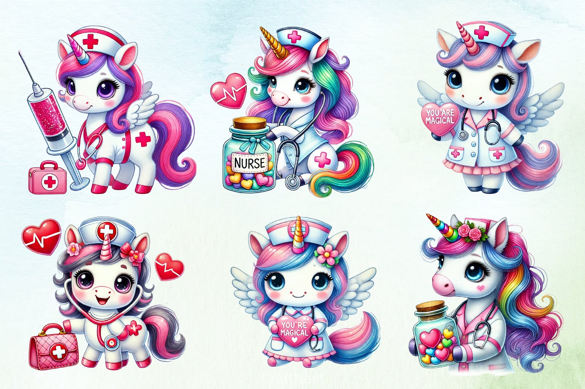 Unicorn Nurse Valentine Clipart Bundle - CraftNest - Digital Crafting and Art