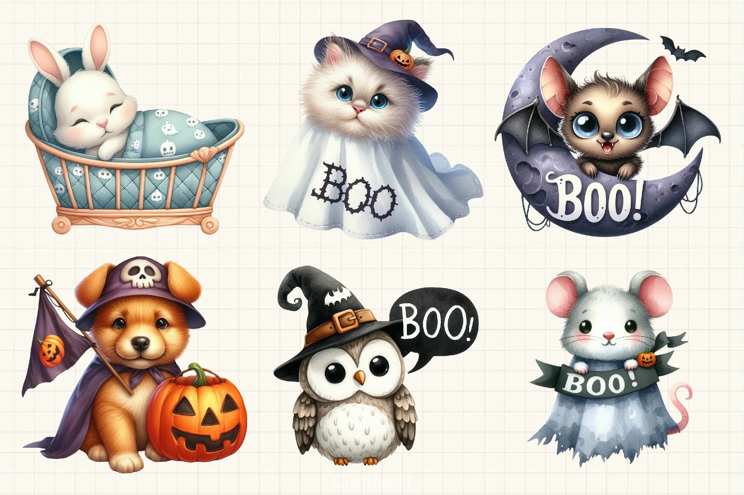 Halloween Boo Animals Clipart Bundle - CraftNest - Digital Crafting and Art